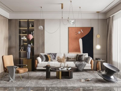 现代客厅3D模型下载